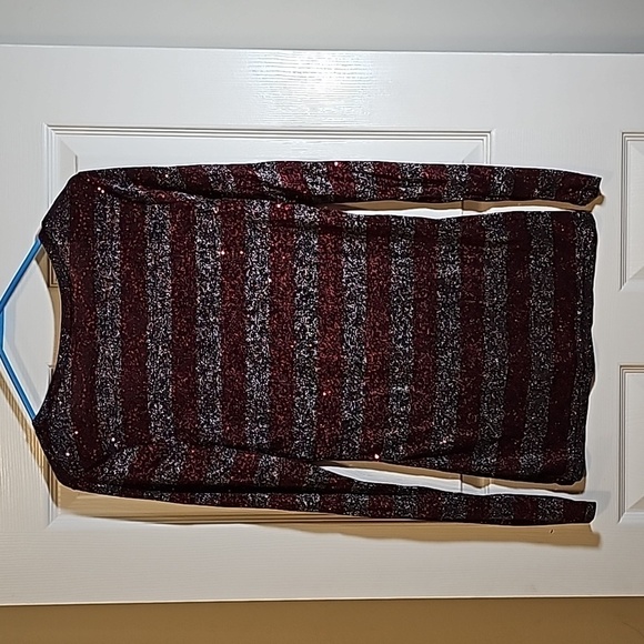 Buckle Metallic Sparkle Shirt Thin Long Sleeve Sequin Pullover Size L - Picture 3 of 8